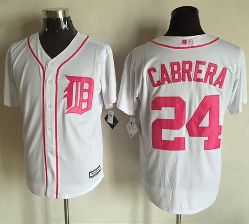 Tigers #24 Miguel Cabrera White New Cool Base Mother's Day Stitched MLB Jersey - Click Image to Close